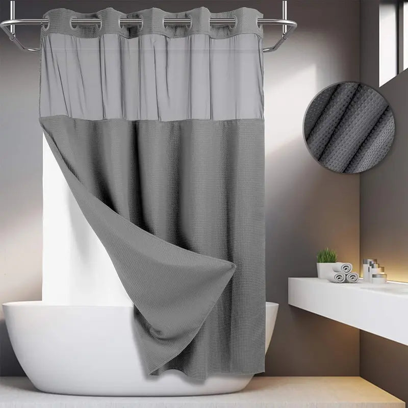 72 x 75 Inch Waffle Weave Shower Curtain with Snap-In Washable Liner, Waterproof Double-Layer Bathroom Curtain, No-Hook Design