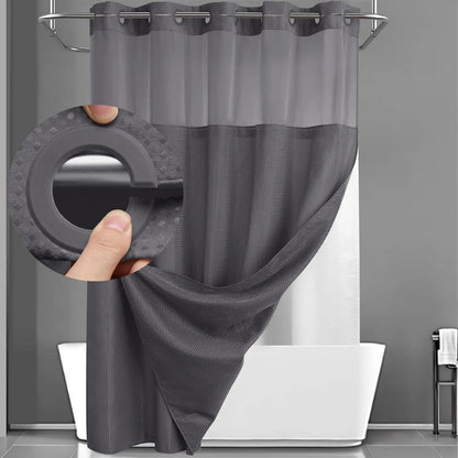72 x 75 Inch Waffle Weave Shower Curtain with Snap-In Washable Liner, Waterproof Double-Layer Bathroom Curtain, No-Hook Design