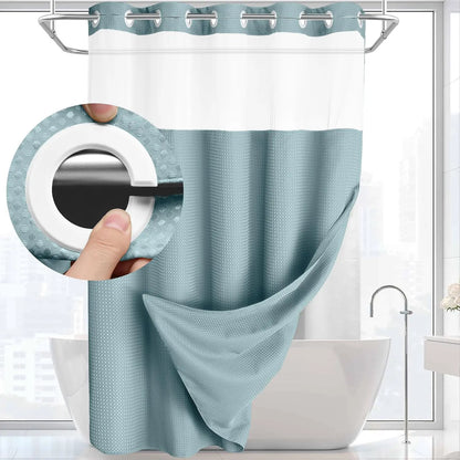 72 x 75 Inch Waffle Weave Shower Curtain with Snap-In Washable Liner, Waterproof Double-Layer Bathroom Curtain, No-Hook Design