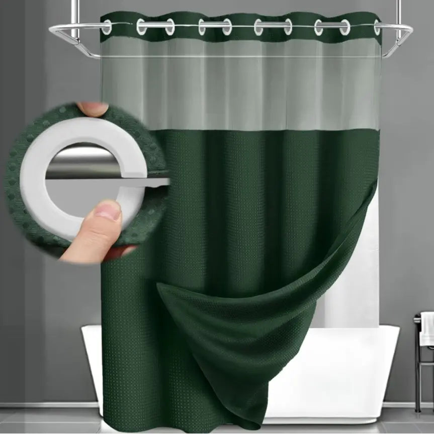72 x 75 Inch Waffle Weave Shower Curtain with Snap-In Washable Liner, Waterproof Double-Layer Bathroom Curtain, No-Hook Design