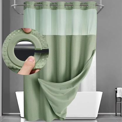 72 x 75 Inch Waffle Weave Shower Curtain with Snap-In Washable Liner, Waterproof Double-Layer Bathroom Curtain, No-Hook Design