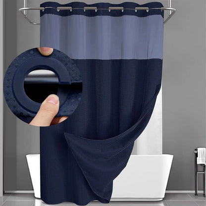 72 x 75 Inch Waffle Weave Shower Curtain with Snap-In Washable Liner, Waterproof Double-Layer Bathroom Curtain, No-Hook Design