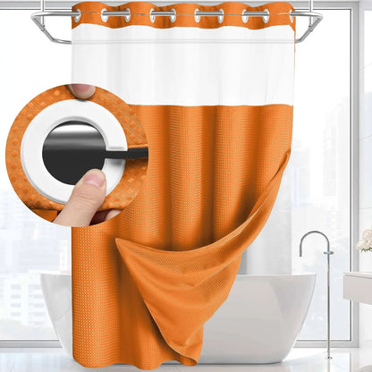 72 x 75 Inch Waffle Weave Shower Curtain with Snap-In Washable Liner, Waterproof Double-Layer Bathroom Curtain, No-Hook Design