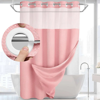 72 x 75 Inch Waffle Weave Shower Curtain with Snap-In Washable Liner, Waterproof Double-Layer Bathroom Curtain, No-Hook Design
