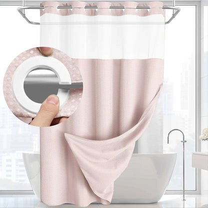 72 x 75 Inch Waffle Weave Shower Curtain with Snap-In Washable Liner, Waterproof Double-Layer Bathroom Curtain, No-Hook Design