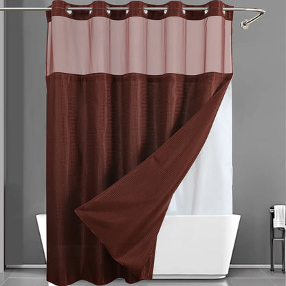 72 x 75 Inch Waffle Weave Shower Curtain with Snap-In Washable Liner, Waterproof Double-Layer Bathroom Curtain, No-Hook Design