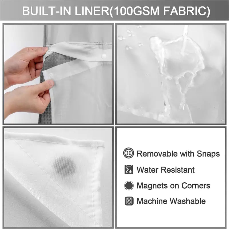 72 x 75 Inch Waffle Weave Shower Curtain with Snap-In Washable Liner, Waterproof Double-Layer Bathroom Curtain, No-Hook Design