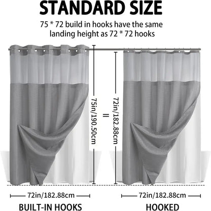 72 x 75 Inch Waffle Weave Shower Curtain with Snap-In Washable Liner, Waterproof Double-Layer Bathroom Curtain, No-Hook Design