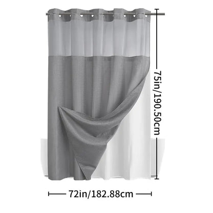 72 x 75 Inch Waffle Weave Shower Curtain with Snap-In Washable Liner, Waterproof Double-Layer Bathroom Curtain, No-Hook Design