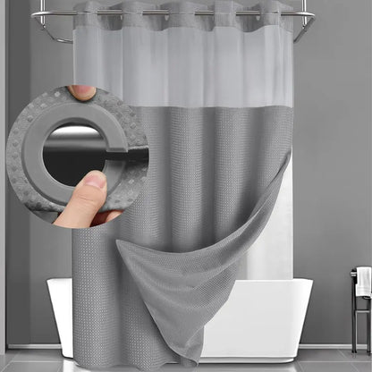 72 x 75 Inch Waffle Weave Shower Curtain with Snap-In Washable Liner, Waterproof Double-Layer Bathroom Curtain, No-Hook Design