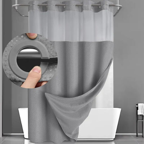 72 x 75 Inch Waffle Weave Shower Curtain with Snap-In Washable Liner, Waterproof Double-Layer Bathroom Curtain, No-Hook Design