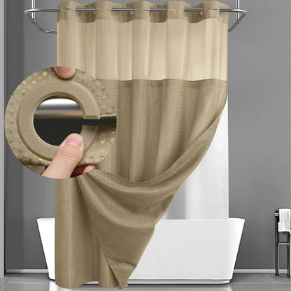 72 x 75 Inch Waffle Weave Shower Curtain with Snap-In Washable Liner, Waterproof Double-Layer Bathroom Curtain, No-Hook Design