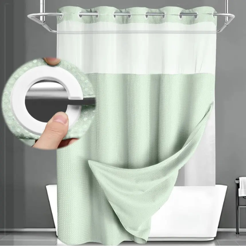 72 x 75 Inch Waffle Weave Shower Curtain with Snap-In Washable Liner, Waterproof Double-Layer Bathroom Curtain, No-Hook Design