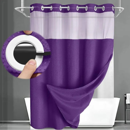 72 x 75 Inch Waffle Weave Shower Curtain with Snap-In Washable Liner, Waterproof Double-Layer Bathroom Curtain, No-Hook Design