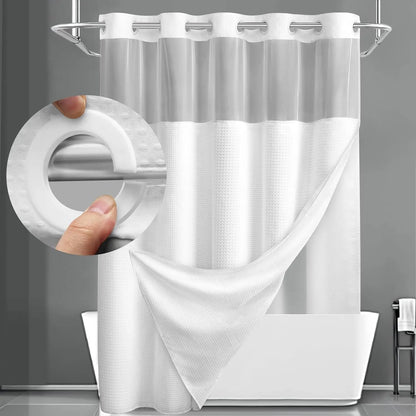 72 x 75 Inch Waffle Weave Shower Curtain with Snap-In Washable Liner, Waterproof Double-Layer Bathroom Curtain, No-Hook Design