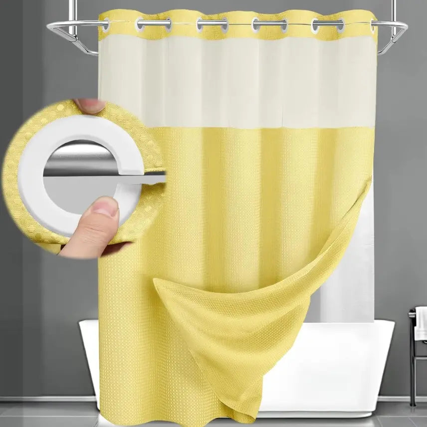 72 x 75 Inch Waffle Weave Shower Curtain with Snap-In Washable Liner, Waterproof Double-Layer Bathroom Curtain, No-Hook Design